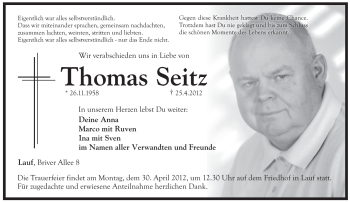 Traueranzeige von Thomas Seitz von Pegnitz-Zeitung